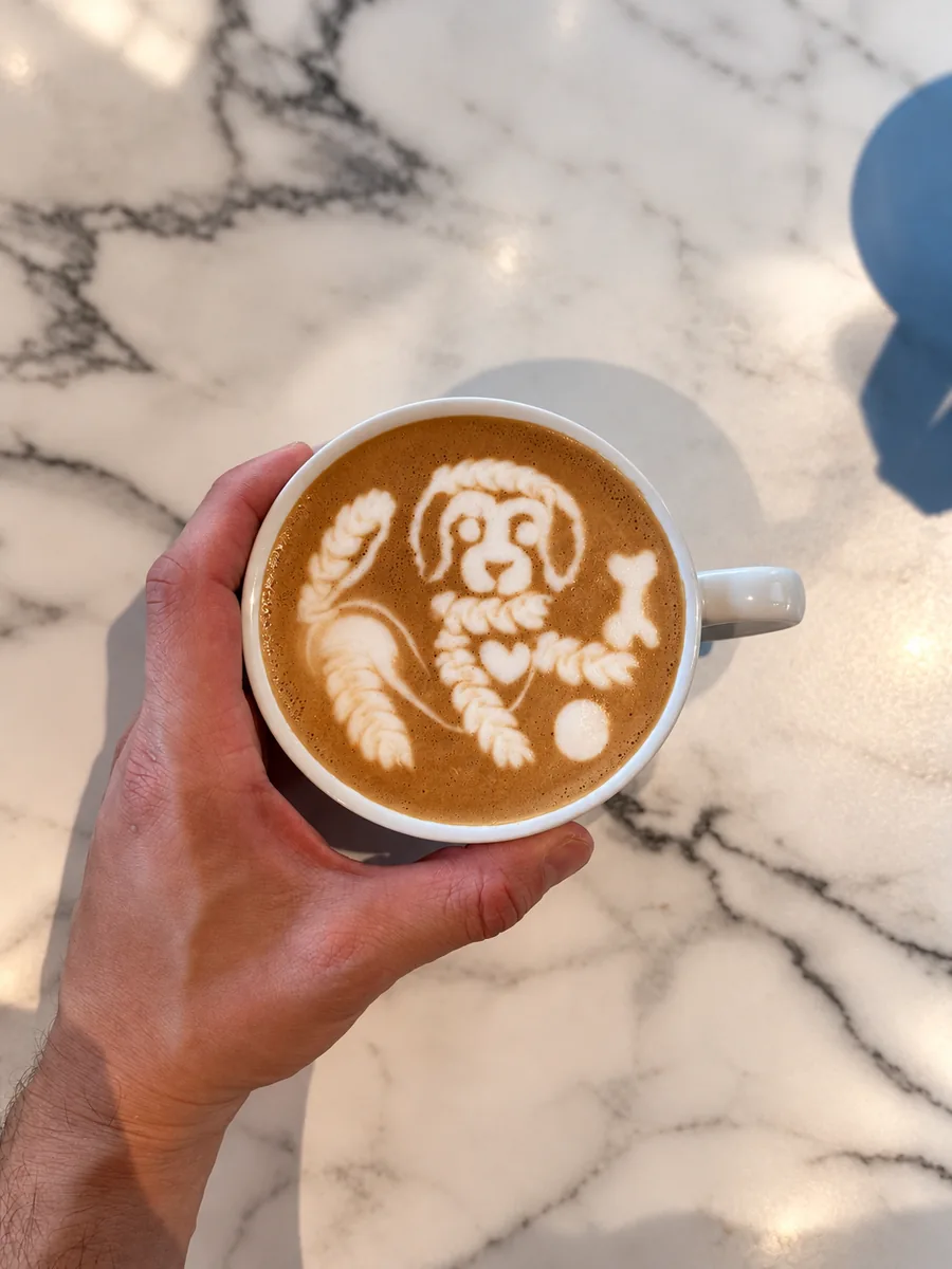A detailed dog design in the latte art