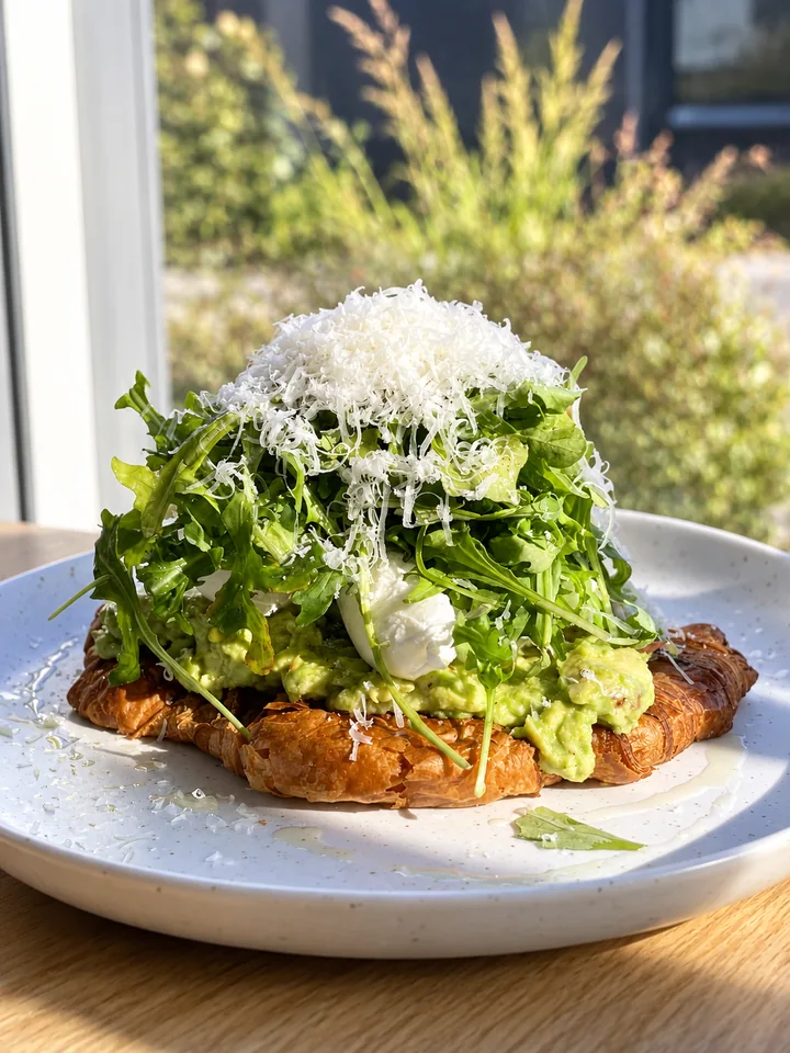 Avocado croissant with greens